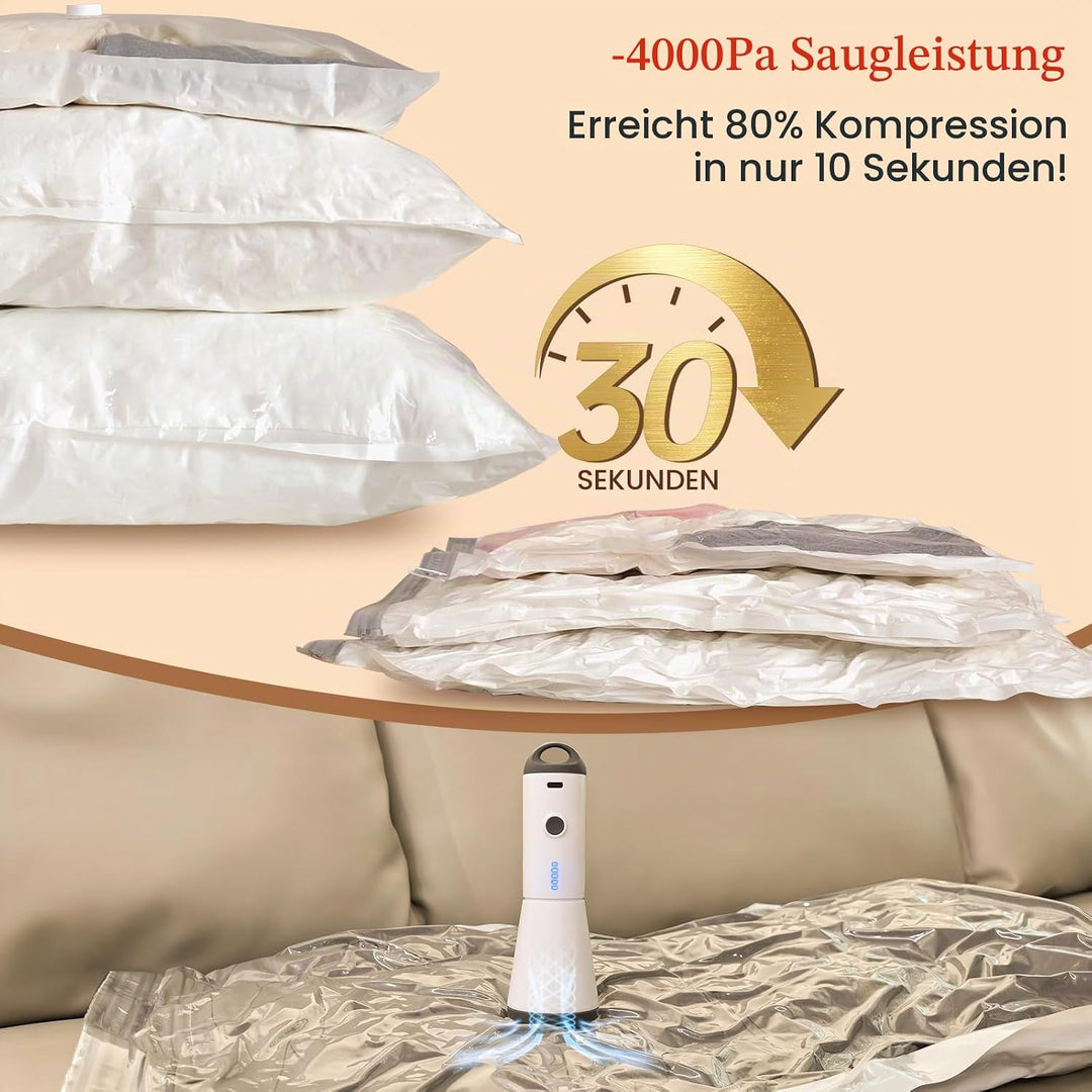 Vakuumbeutel für Kleidung mit Kabelloser Vakuumpumpe, 12er-Pack (4 gross, 4 mittelgross, 4 klein), W