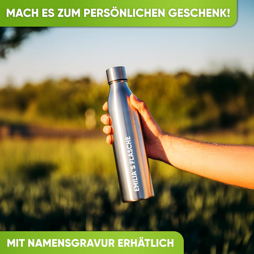 Blockhütte Trinkflasche Edelstahl 750ml I Isolierte Thermosflasche, Wasserflasche Kohlensäure geeign