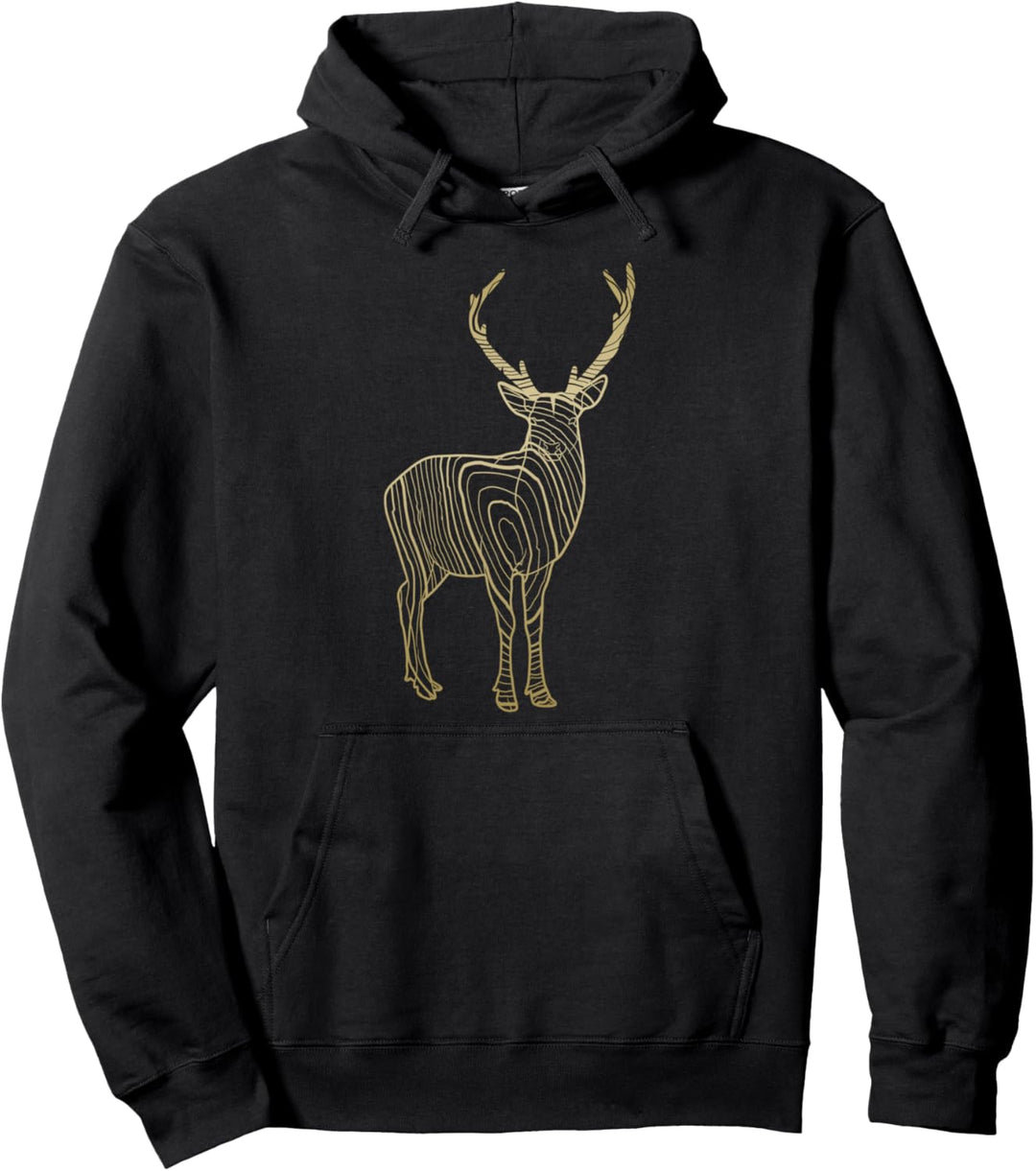 Stag Tree Grain Outline Fill Pullover Hoodie