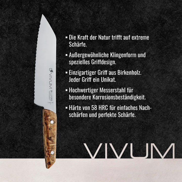 F. DICK Allzweckmesser VIVUM 18 cm - rostfrei, Klinge extra scharf, 58 HRC, Universalmesser Birkenho