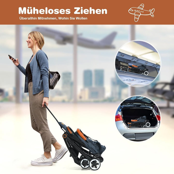 FANTASK Kinderbuggy faltbar, 5-Punkt-Sicherheitsgurt mit Liegefunktion, Reisebuggy mit Verdeck & ver