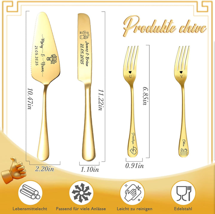 Personalisiertes Tortenmesser & Servierset mit individuellem Namen und Text - Tortenservierset & Hoc