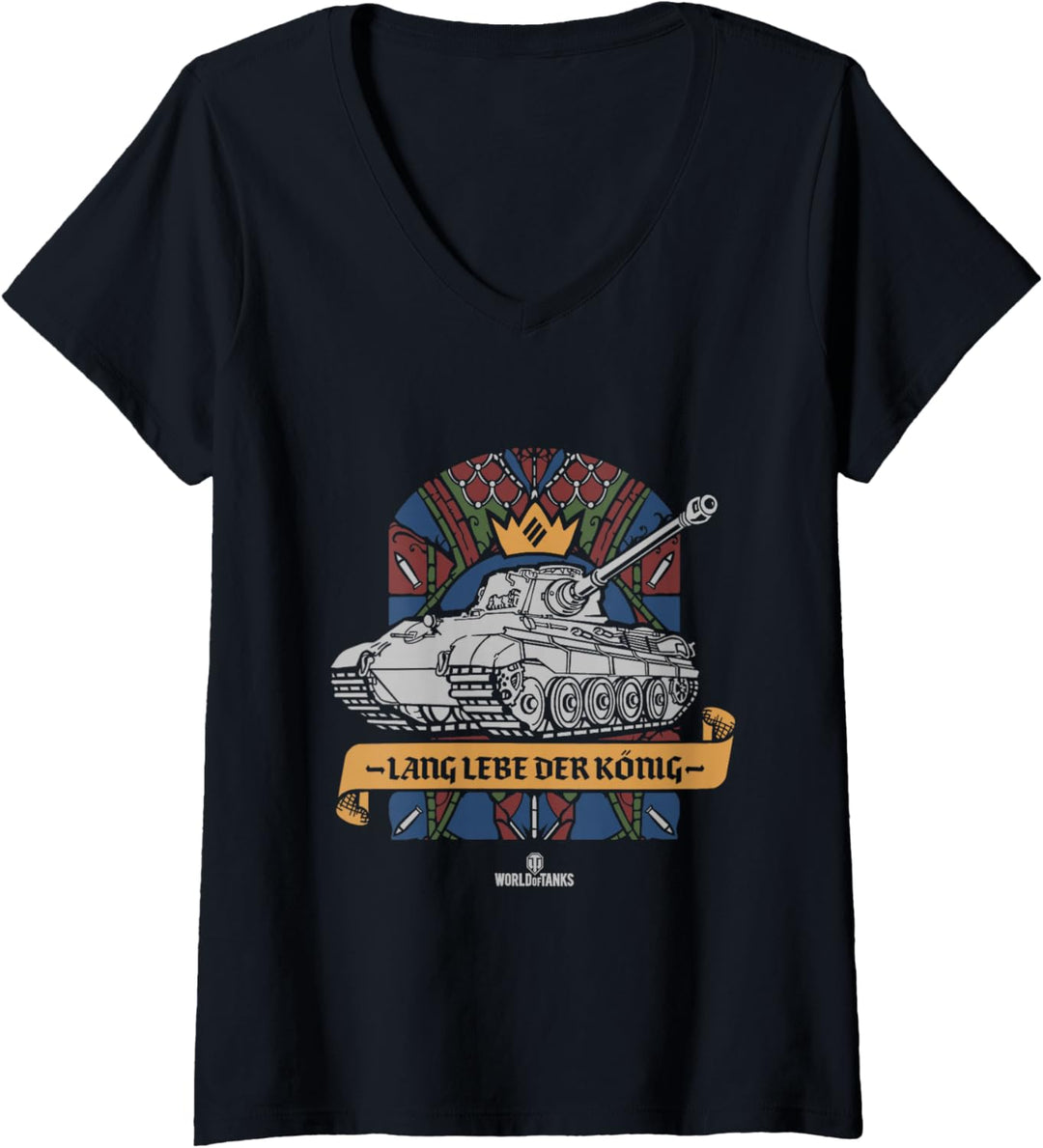 World of Tanks "Lang lebe der König" T-Shirt mit V-Ausschnitt