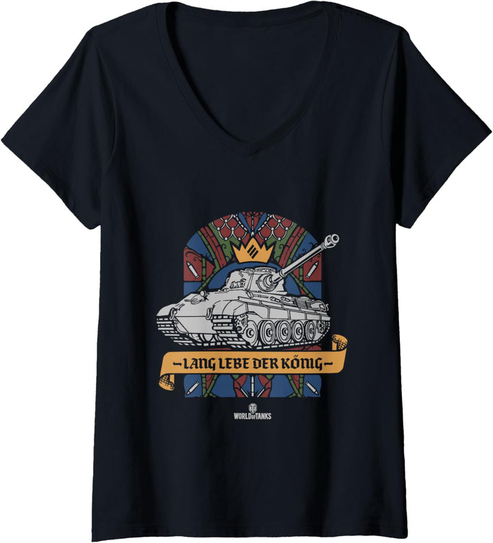 World of Tanks "Lang lebe der König" T-Shirt mit V-Ausschnitt