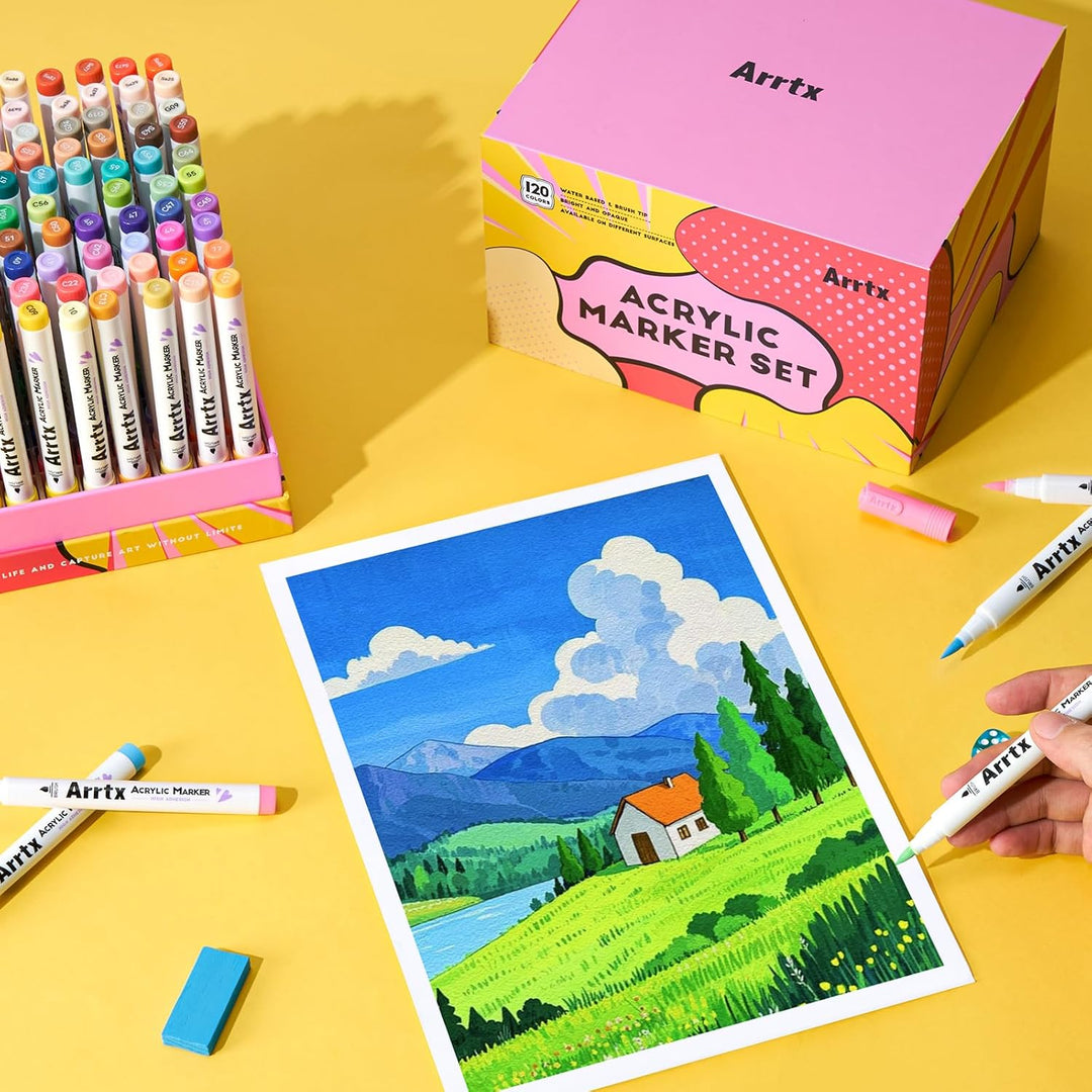 Arrtx Acrylstifte für Steine Wasserfest 120 Farben, Pinselspitze Aacrylic Markerr für Felsmalerei, H