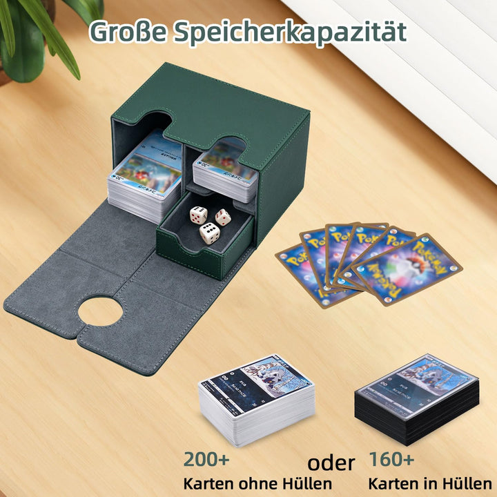 Card Deck Box for MTG, Kartenbox mit Würfel Tray, Gathering Aufbewahrungsbox für 200+Karten, PU Lede