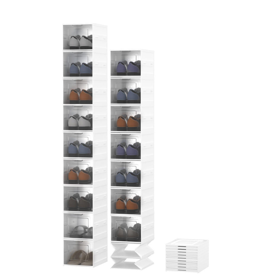 Faltbare Schuhboxen 9er Set, Stapelbar & Platzsparend, Transparente Klapptür, Stabiler Kunststoff Sc