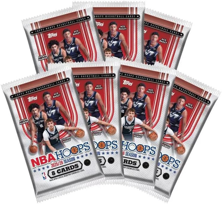 2025-26 Topps NBA-Hoops Basketball-Sammelkarte, Vorteilsbox, 7 Packungen pro Box