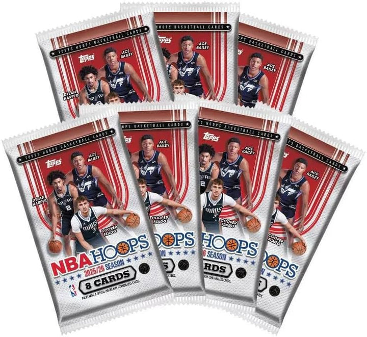 2025-26 Topps NBA-Hoops Basketball-Sammelkarte, Vorteilsbox, 7 Packungen pro Box