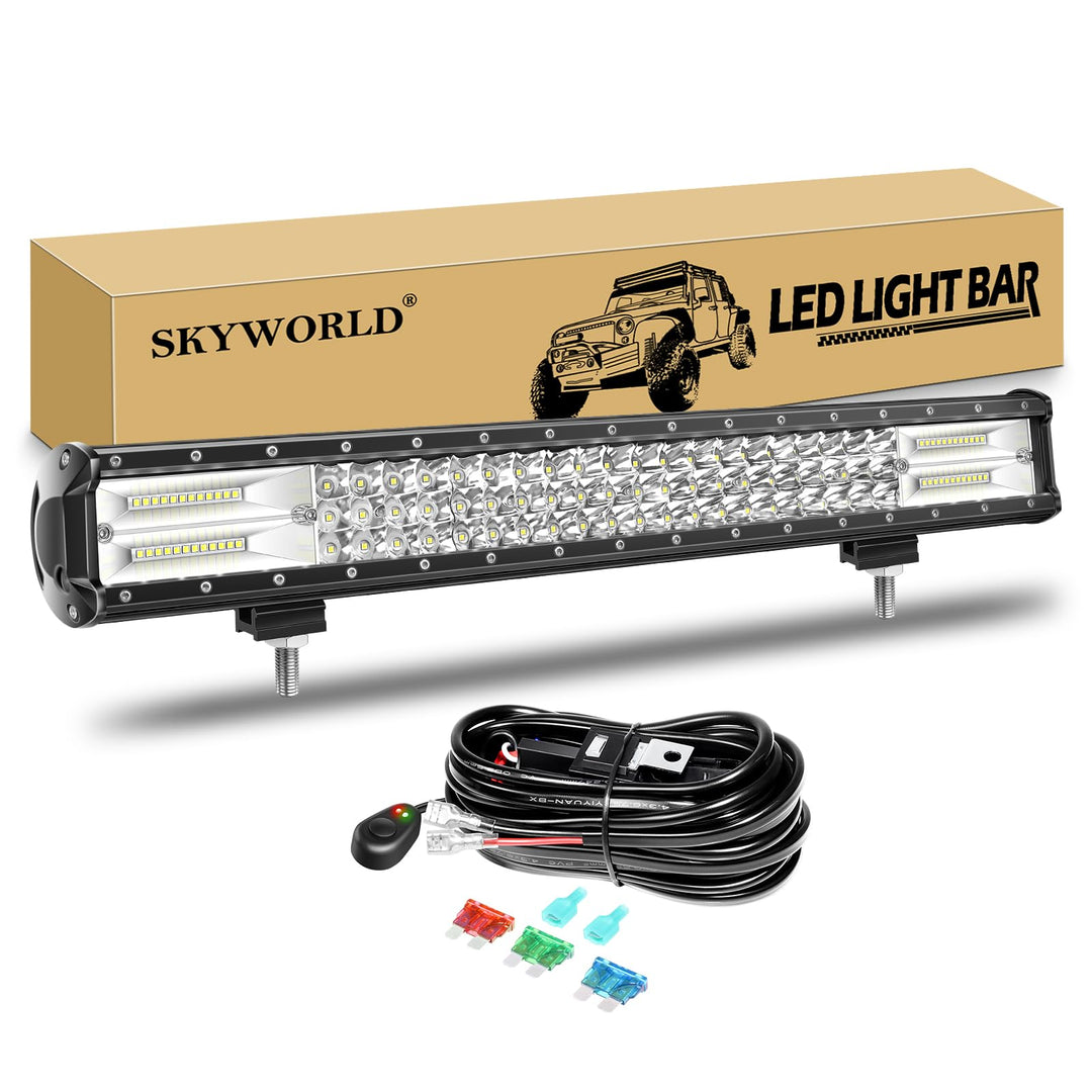 LED Arbeitsscheinwerfer Bar, SKYWORLD 23 Zoll 324W LED Scheinwerfer Lightbar 12V 24V mit Kabelbaum F