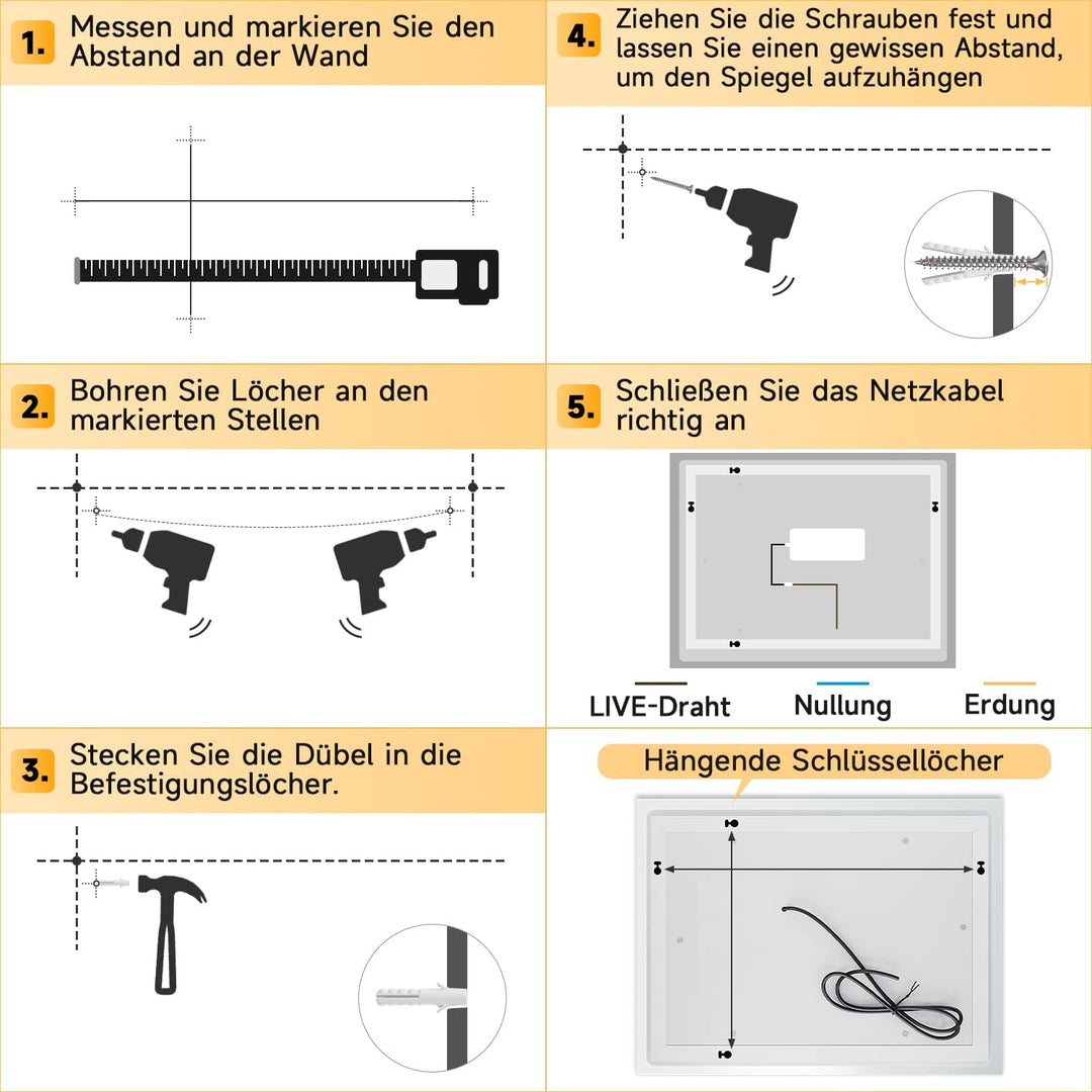 SONNI Badezimmerspiegel mit Beleuchtung 80x60 cm 3 einstellbare Lichtfarbe, Anti-Beschlag LED Badspi