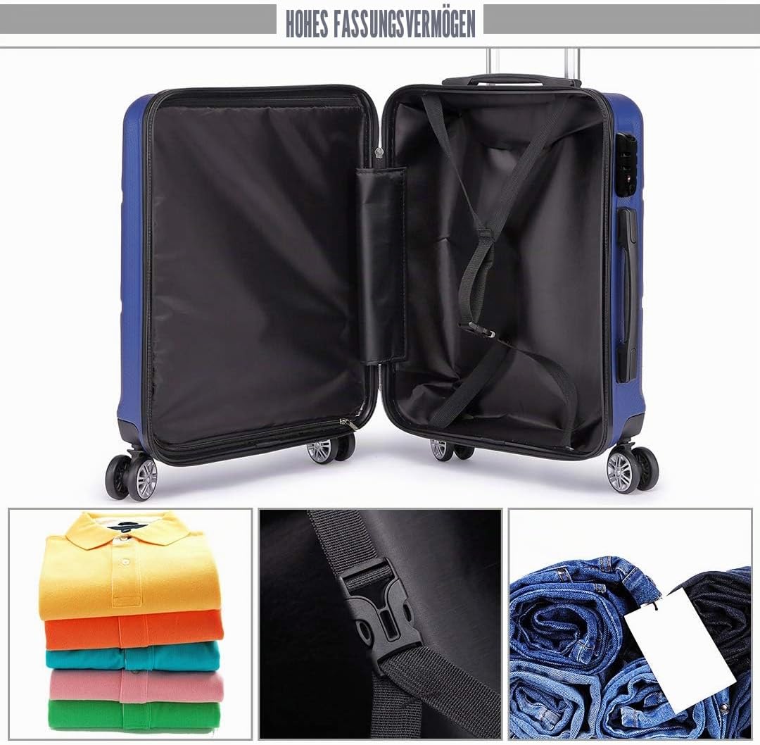 KONO Kofferset ABS Hartschalen Hardcase Trolley TSA-Schloss Reisekoffer Dunkelblau, Dunkelblau