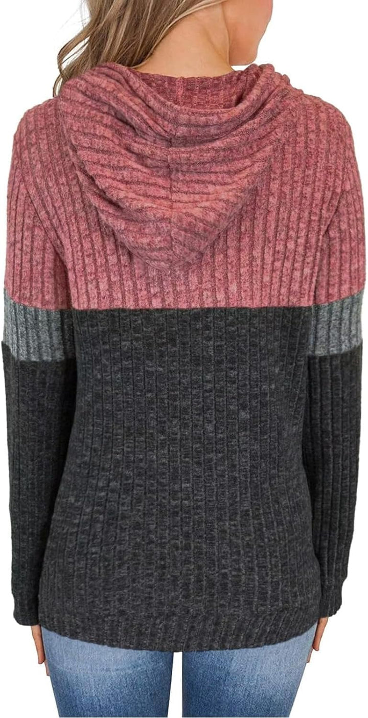 TrendiMax Hoodie Damen Herbst Übergangs Strickpullover Kapuzenpullover mit Kordelzug Locker Sweatshi