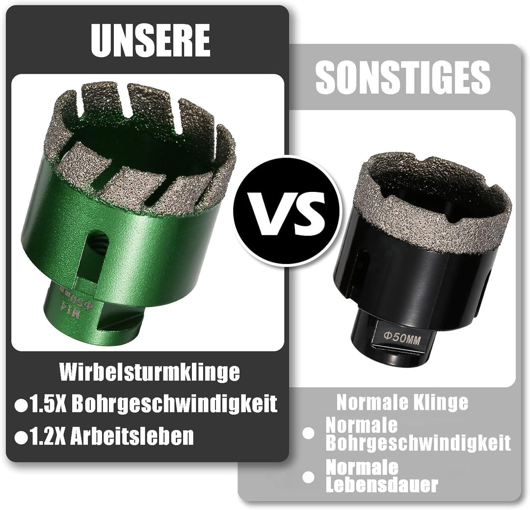 55mm Trocken Fliesenbohrer, M14 Gewindeanschluss Vakuumgelötete Lochsäge Diamantbohrer für Mauerwerk