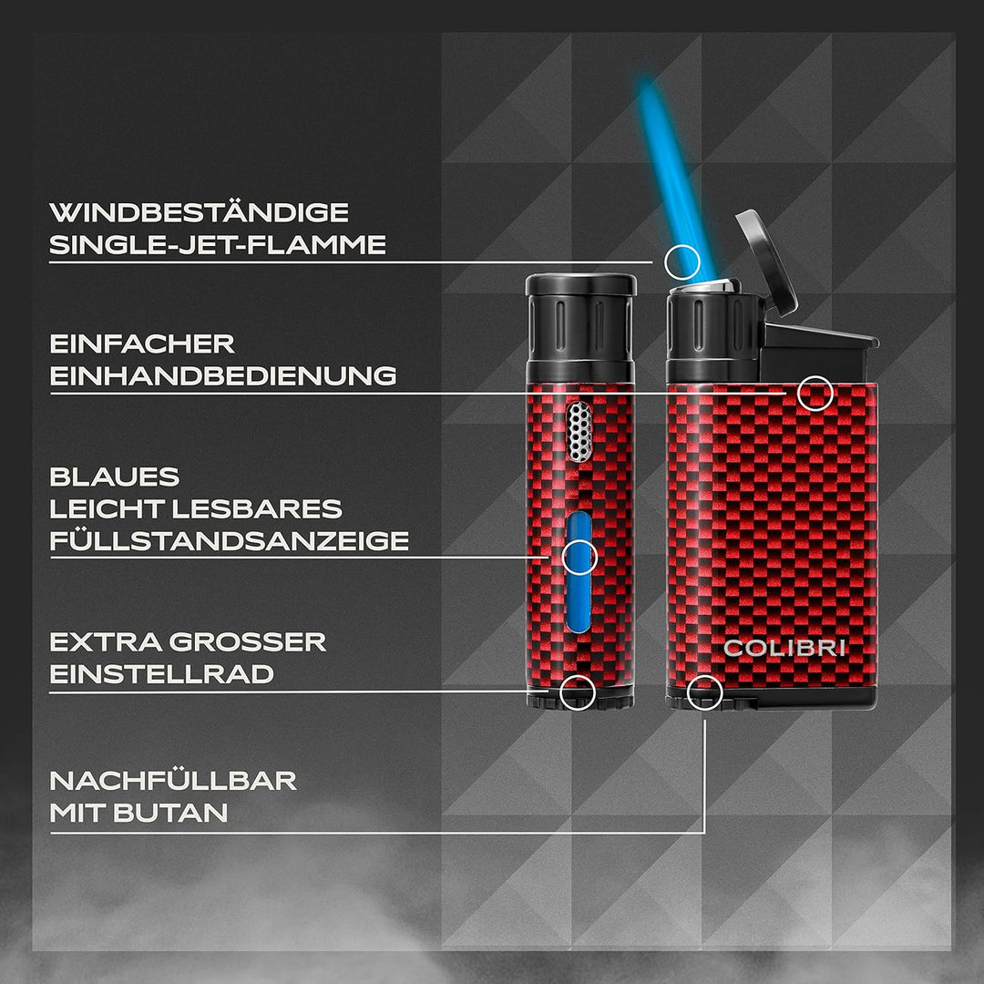 Colibri Evo Sturmfeuerzeug - Windbeständig - Extragrosse Einstellrad - Jet Feuerzeug Mit Einzel Jetf