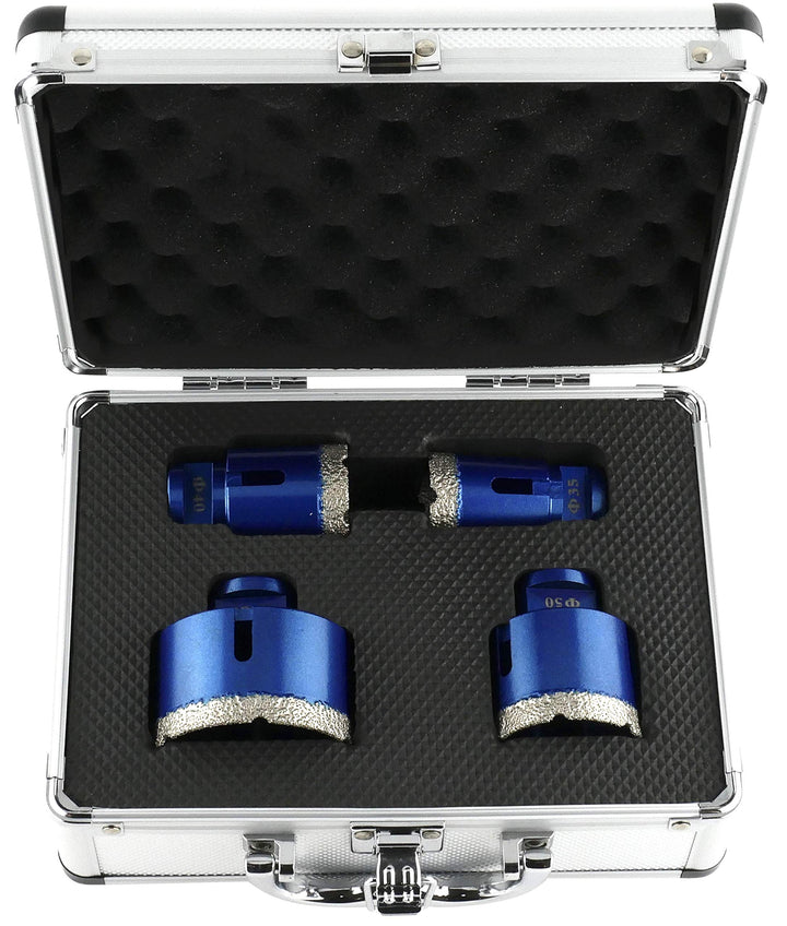 PRODIAMANT Diamantbohrer Set Fliese Feinsteinzeug trocken 4-teilig 35 mm, 40 mm, 50 mm, 68 mm x M14