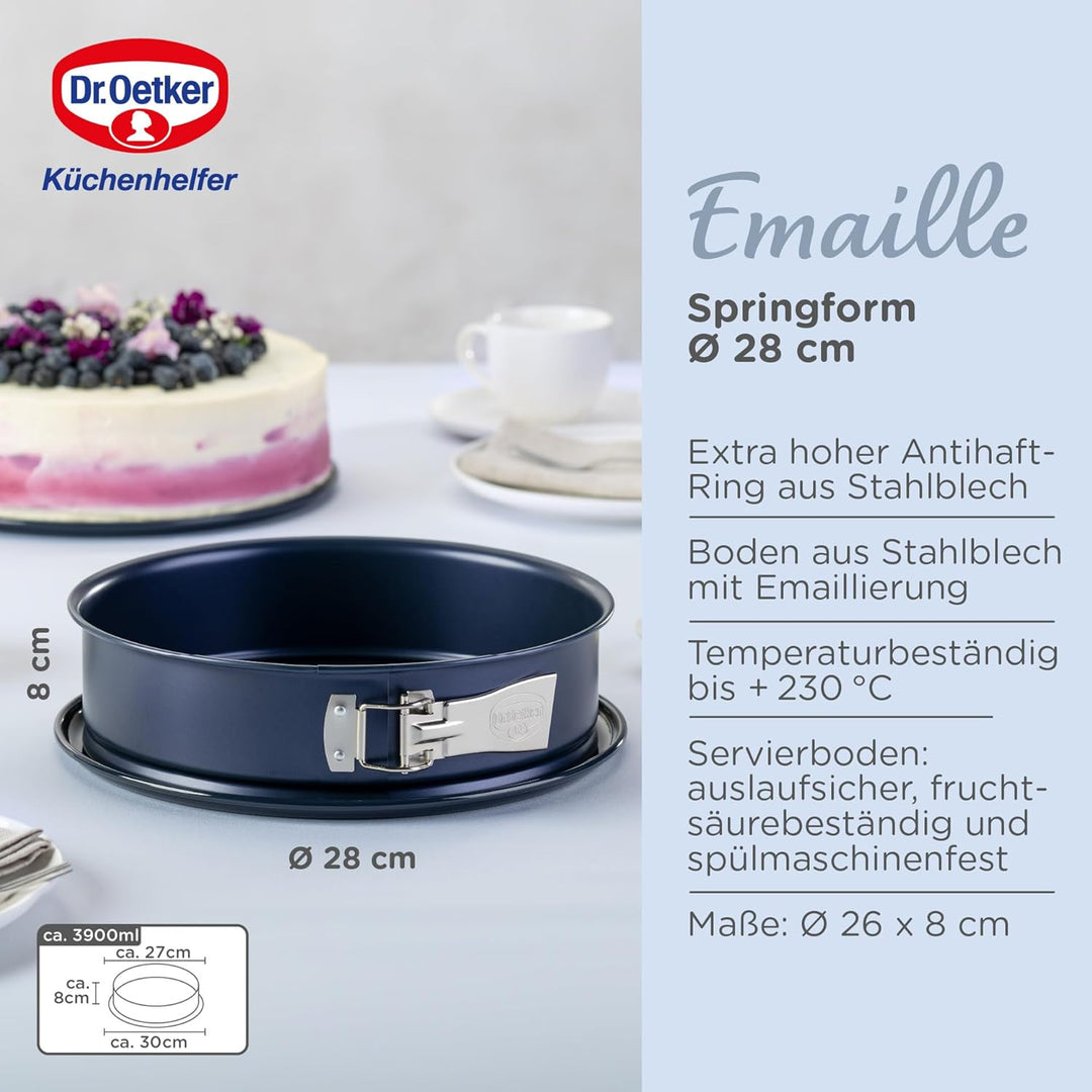Dr. Oetker Springform Ø 28 cm Back-Liebe Emaille – Runde Backform mit schnitt- & kratzfestem Emaille