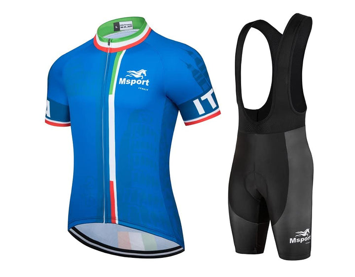 Msport Fahrradbekleidung Set – Komplettanzug Radtrikot + Trägerhose mit 5D-Gel-Polsterung Antistoss