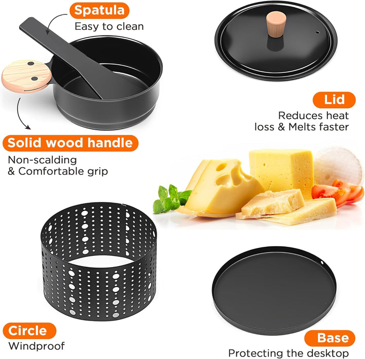 4 Stück Mini Raclette Grill Set, Teelicht Raclette antihaftbeschicht, Raclette Teelichtofen, Antihaf