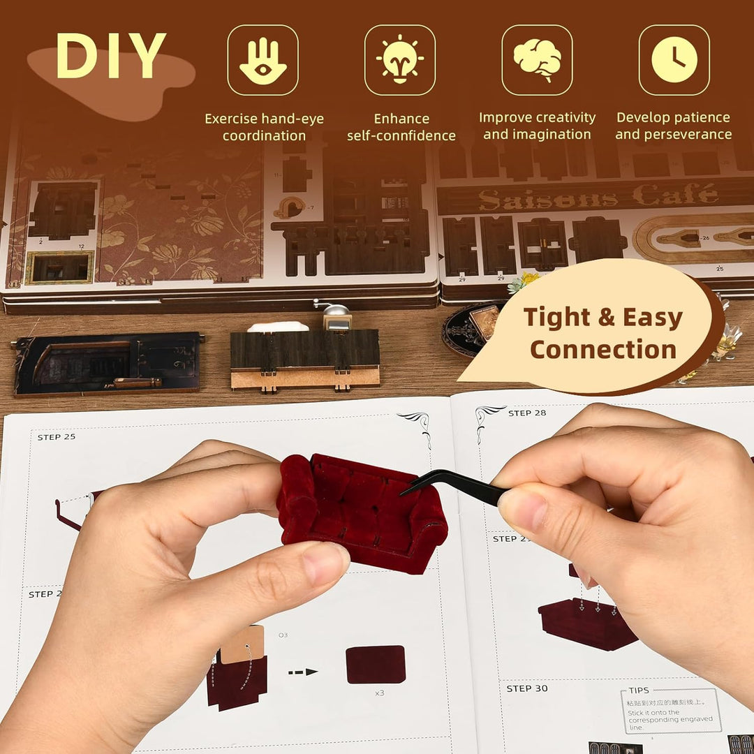 Book Nook Kit, DIY Miniatur Puppenhaus Bücherecke Kit für Jugendliche und Erwachsene-Saisons Café, S