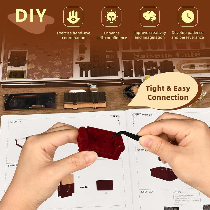 Book Nook Kit, DIY Miniatur Puppenhaus Bücherecke Kit für Jugendliche und Erwachsene-Saisons Café, S