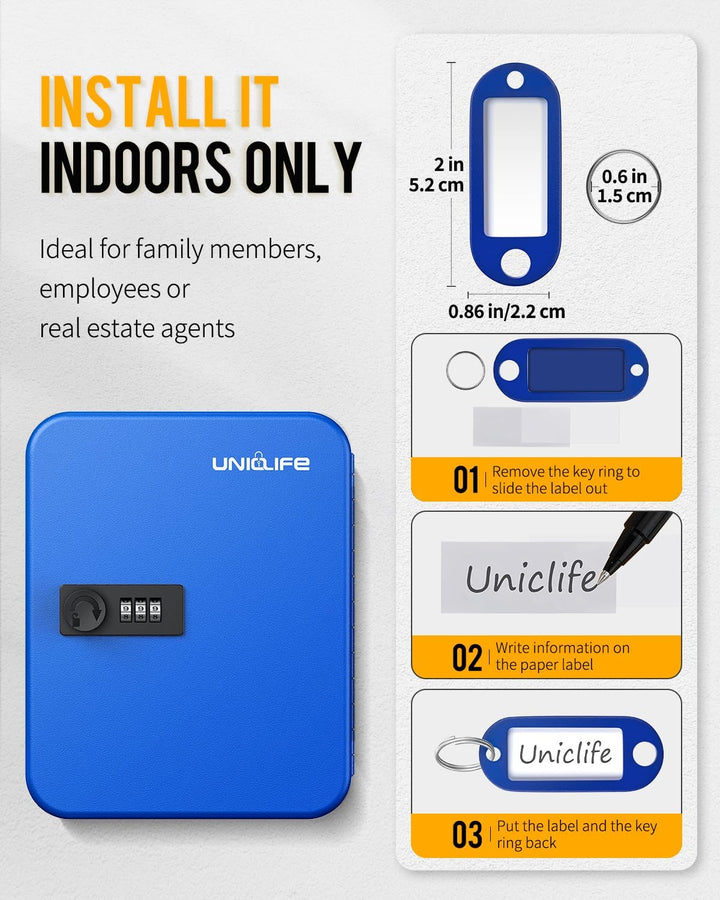 Uniclife 20 Fach Schlüsselbox mit Zahlenschloss und resettbarem Code, Blaue Digitale Sicherheitsbox