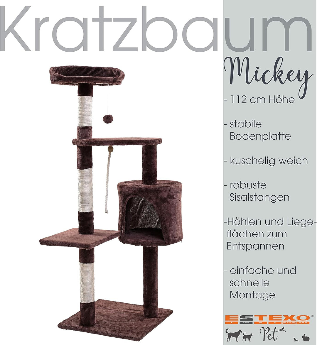 ESTEXO Katzenkratzbaum Kratzbaum Katzenbaum 112 cm Spielbaum XL Kletterbaum für Katzen Kratzmöbel Sp