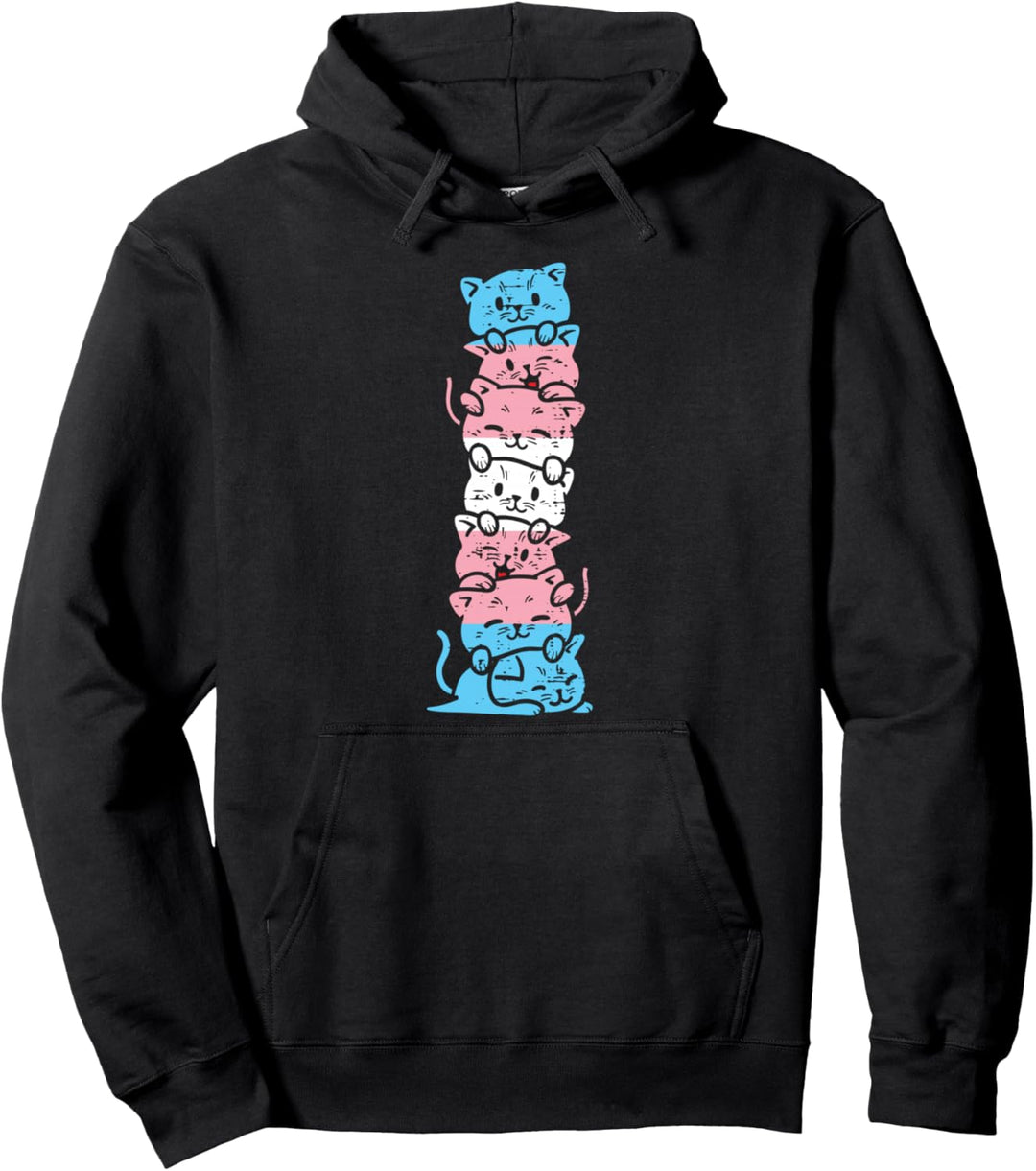 Transgender Cat Stack Cute Trans Pride Flag LGBT Animal Gift Pullover Hoodie