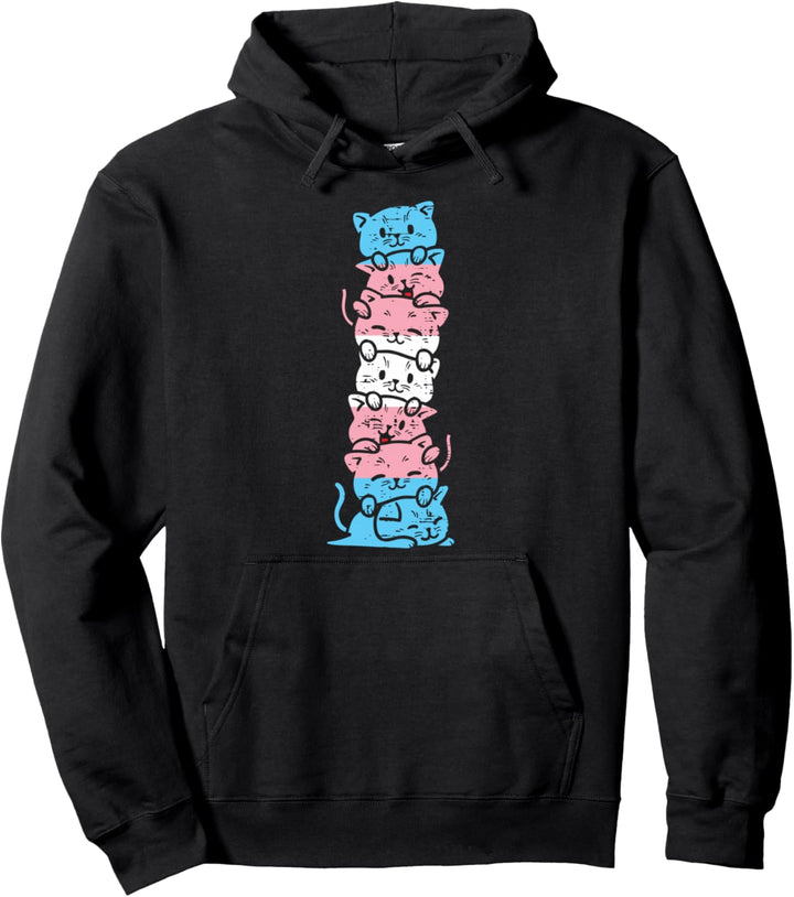 Transgender Cat Stack Cute Trans Pride Flag LGBT Animal Gift Pullover Hoodie