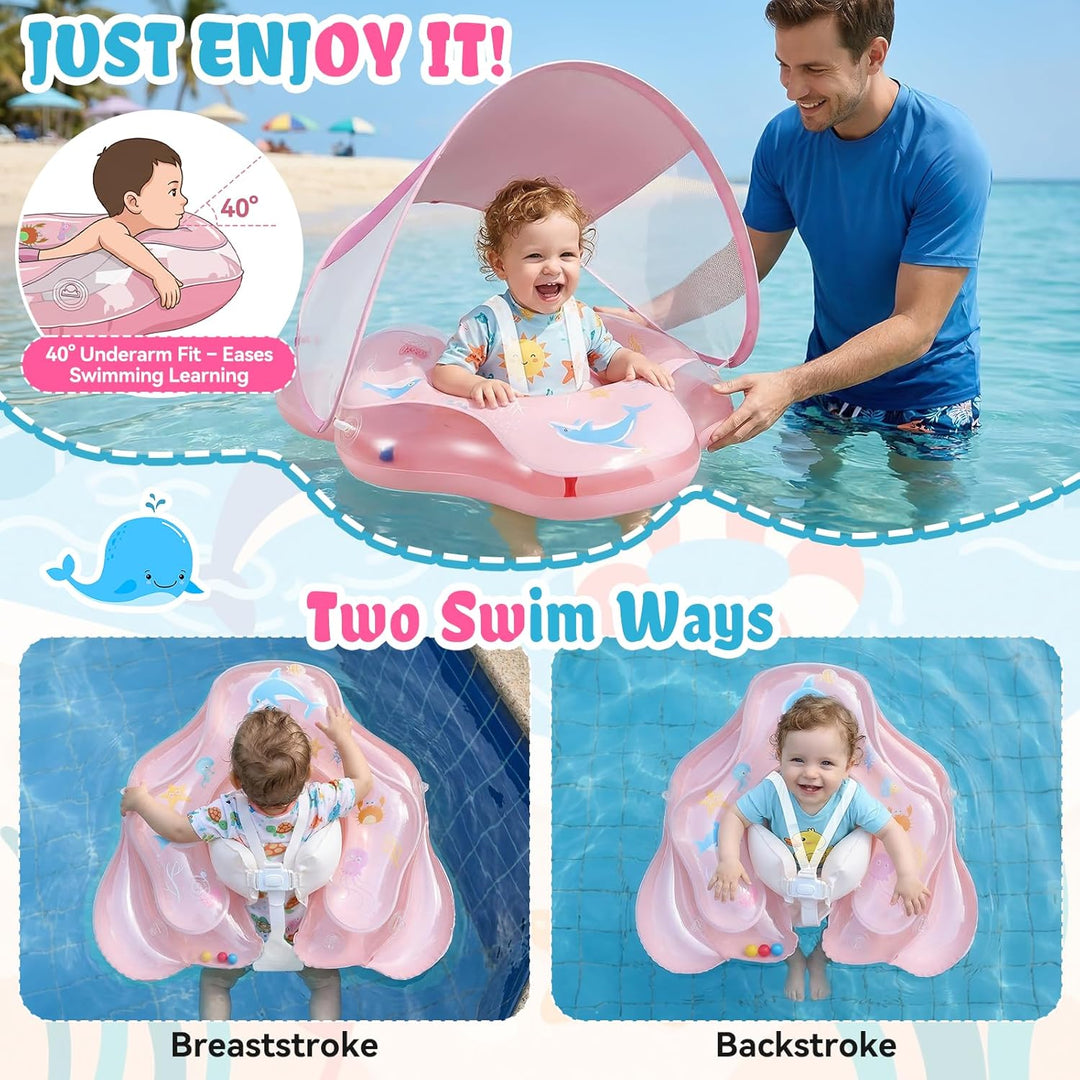 Schwimmring Baby mit Sonnendach und Dual Airbag Ninonly Aufblasbare Baby Schwimmring Schwimmhilfe mi