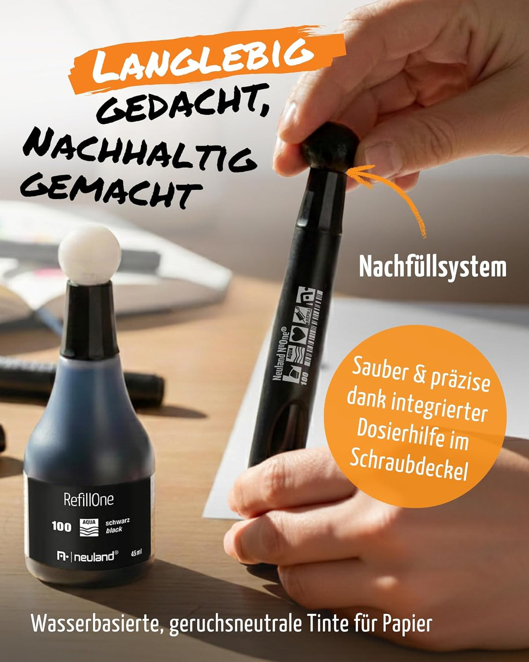 Neuland RefillOne® Nachfülltinte Farbset Basic Tones I Tinte für Marker No.One, BigOne, FineOne &amp; Tw