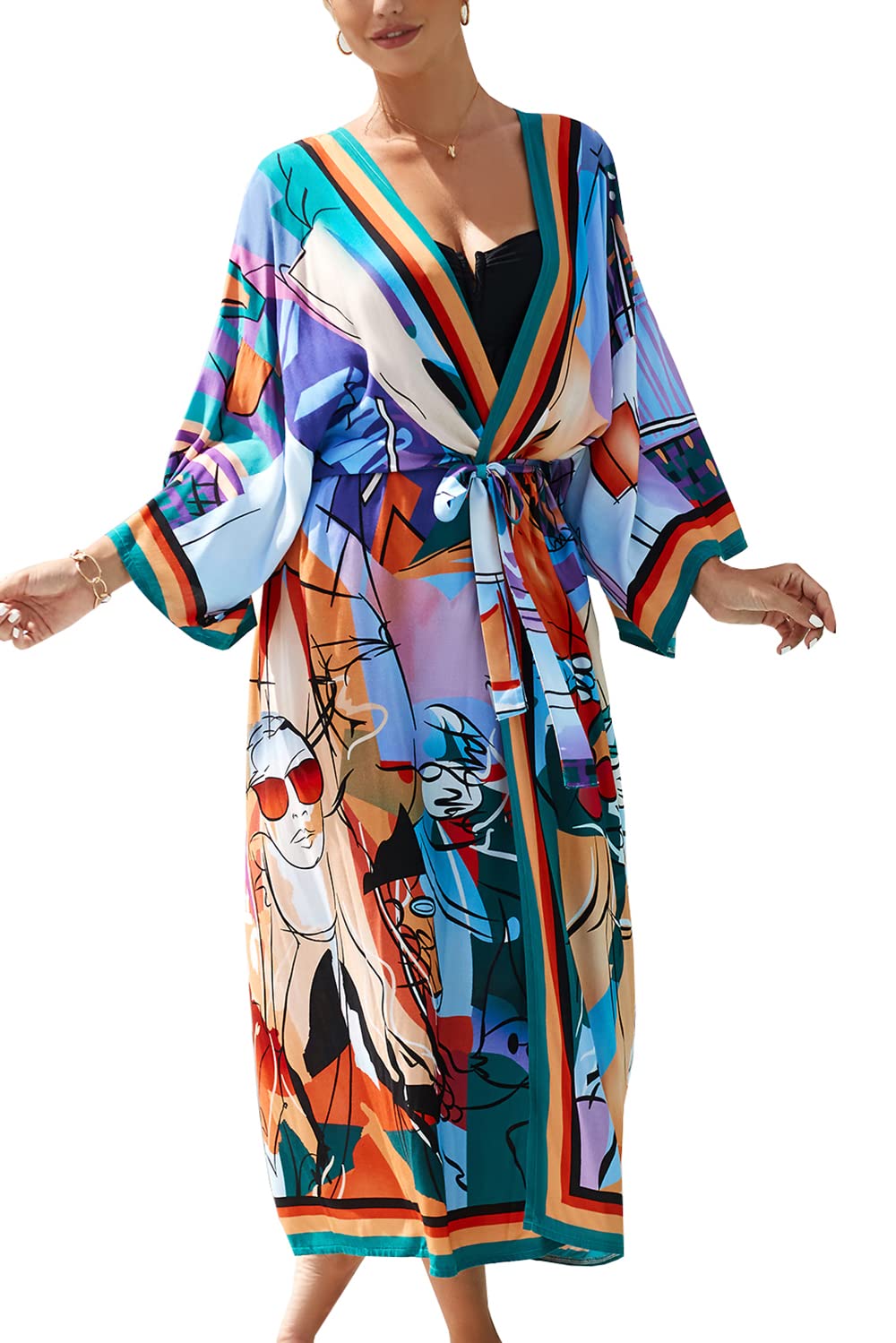 YouKD Frauen Sommer Langer Kaftan Maxi Böhmisches Kleid Strand Vertuschungsrobe Geräumiger Kimono Ei