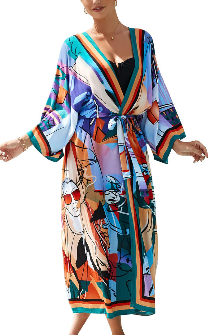 YouKD Frauen Sommer Langer Kaftan Maxi Böhmisches Kleid Strand Vertuschungsrobe Geräumiger Kimono Ei