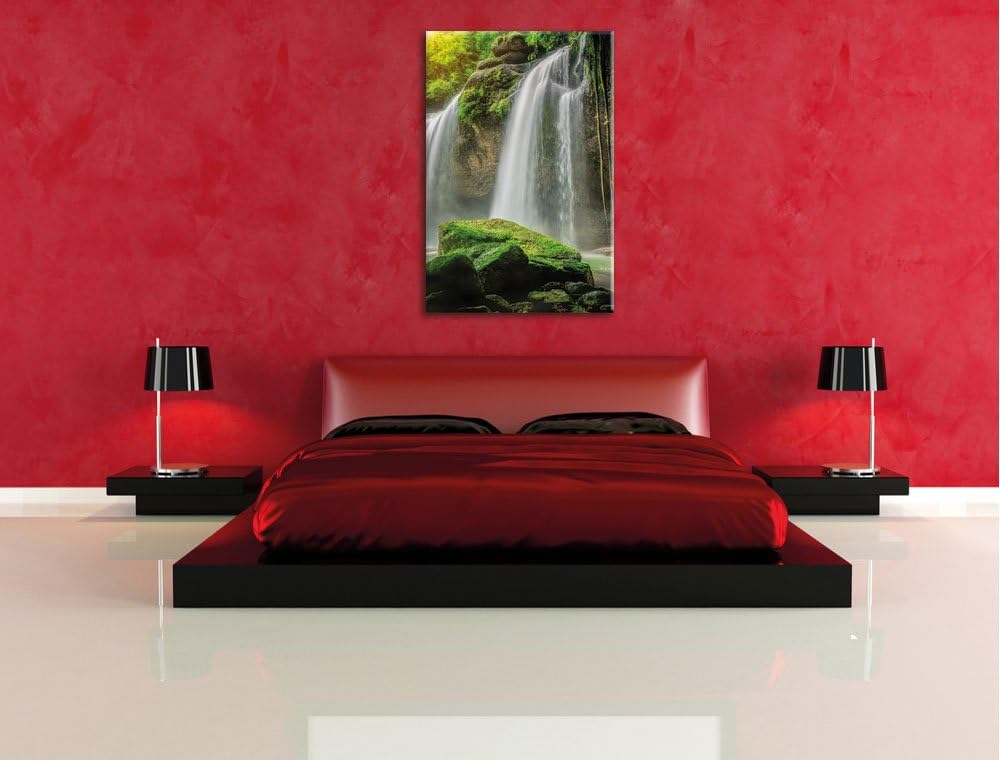 Pixxprint Wasserfall, Format: 100x70 auf Leinwand, XXL riesige Bilder fertig gerahmt mit Keilrahmen,