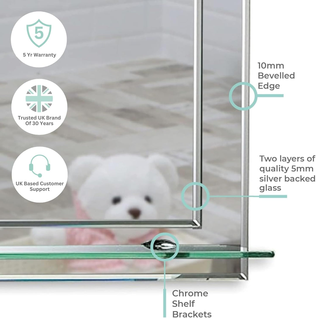 Schöner rechteckiger Badezimmerspiegel mit Ablage, modern und stylish, 2 Lagen Glass, mit abgerundet