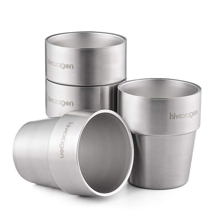 Hivexagon 300ml Set aus 4 Doppelwandigen Edelstahl becher edelstahl tasse- Ideal Für Kalte Getränke
