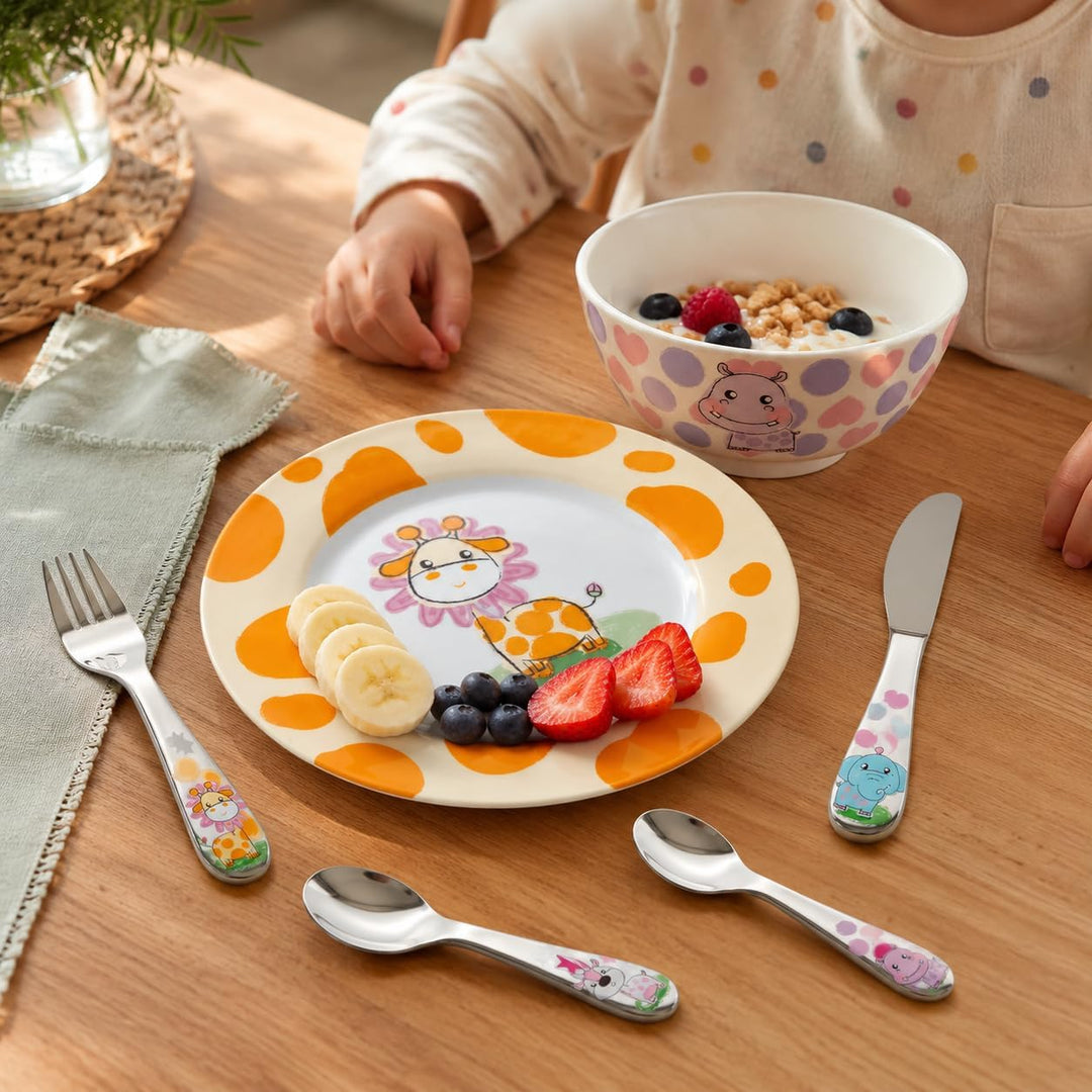 Exzact Besteck Geschenkset 6 Stücken aus Edelstahl/Kindergeschirr - 1 x Schale, 1 x Teller, 1 x Tafe
