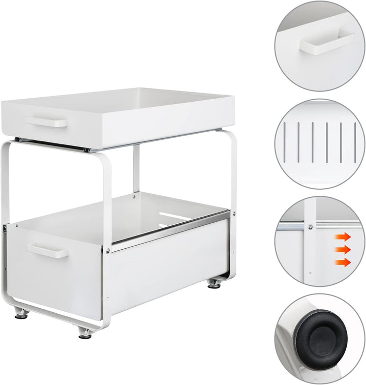 HUOLE 2 Etagen Unter Waschbecken Regal, Küchenschrank Organizer aus Metall, Spülschrank Putzmittel O
