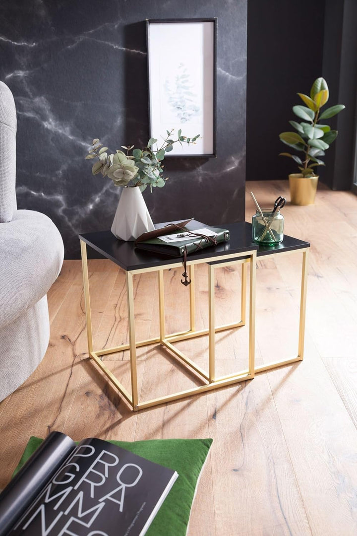 FineBuy Satztisch CHUR Beistelltisch MDF/Metall | Couchtisch Set aus 2 Tischen | Kleiner Wohnzimmert