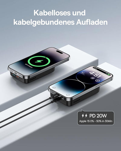 Baseus Magsafe Powerbank 10000mAh, Kabellose Powerbank Magnetische, Externer Akku für iPhone 15/14/1