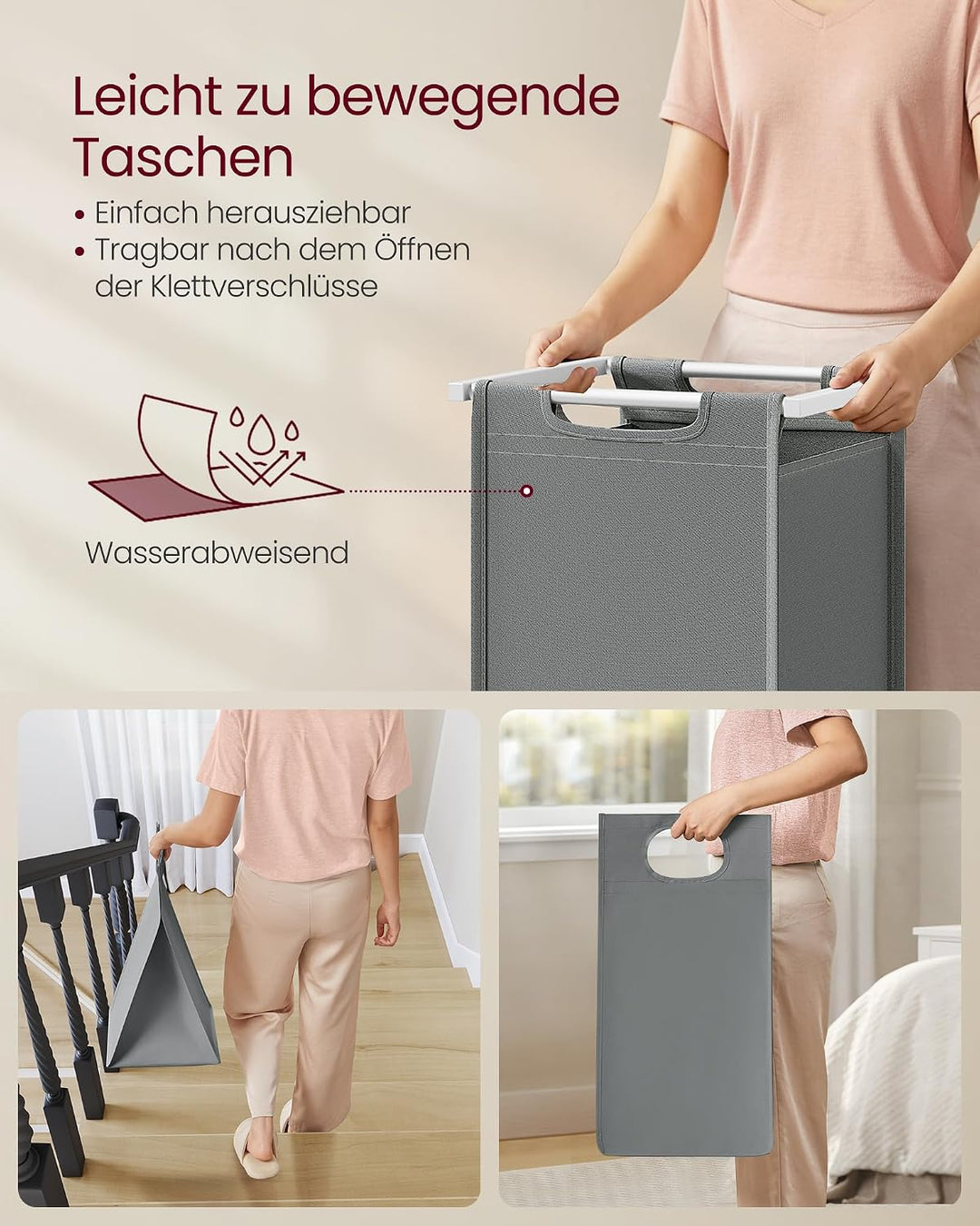 VASAGLE Wäschekorb 2 Fächer, mit Ablage, Metallrahmen, 2 x 46 L | Wäschesack aus Oxford-Gewebe abneh
