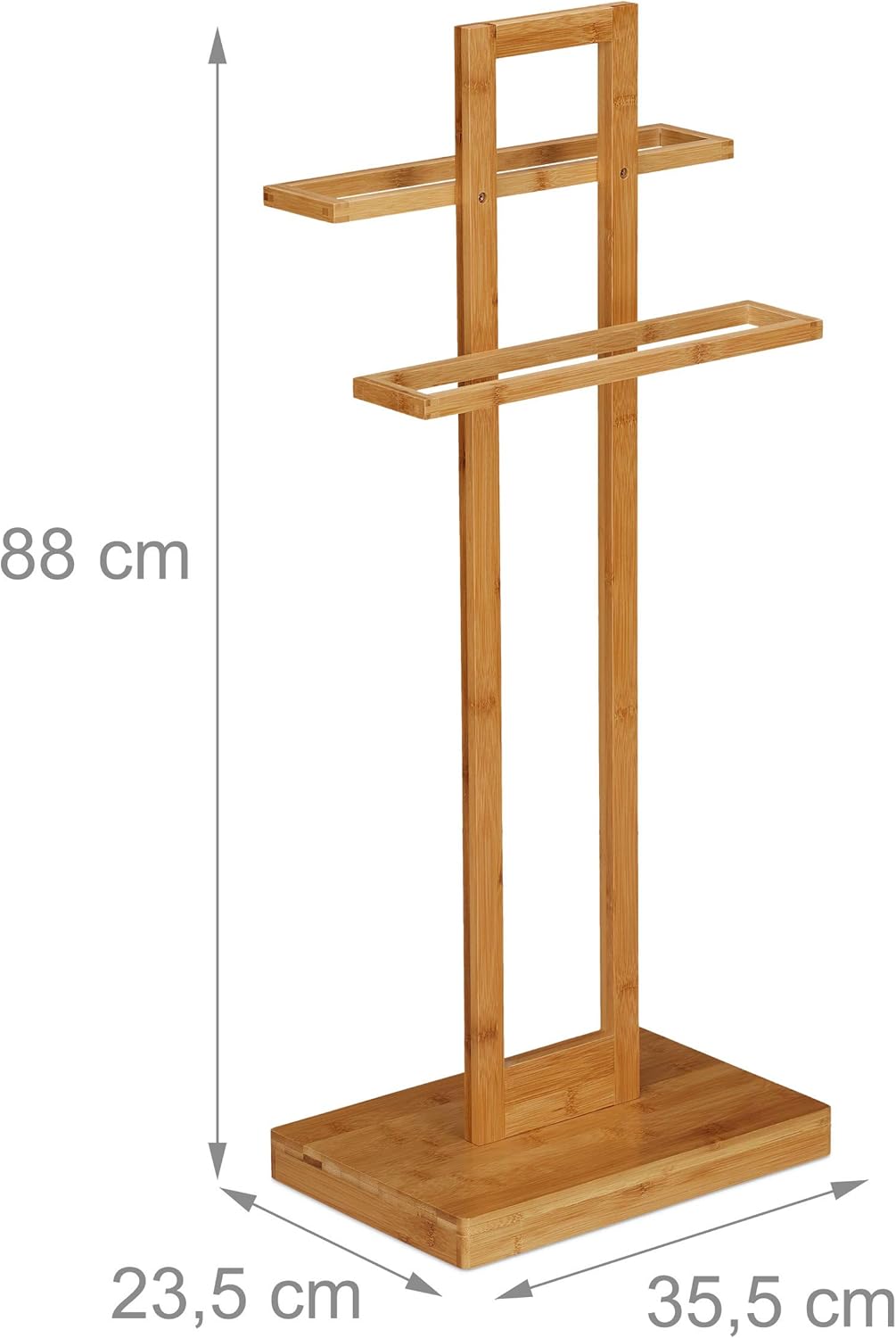 Relaxdays Handtuchhalter stehend, Badetuchhalter Bambus, 2-armig, Bad Handtuchständer, HxBxT: 88 x 3