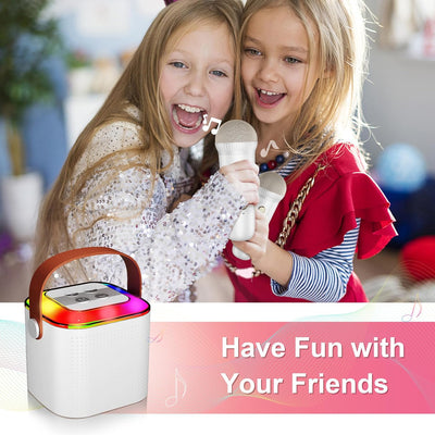 Karaoke Maschine für Kinder, Tragbarer Mini Bluetooth Karaoke Lautsprecher mit 2 kabellosen Mikrofon