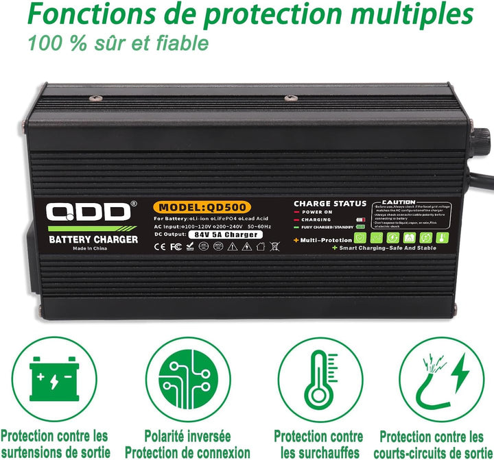QDD Akku-Ladegerät 84 V 5 A für Elektromotorrad, Lithium-Akku-Pack 72 V 20S, Universal-Schnellladege