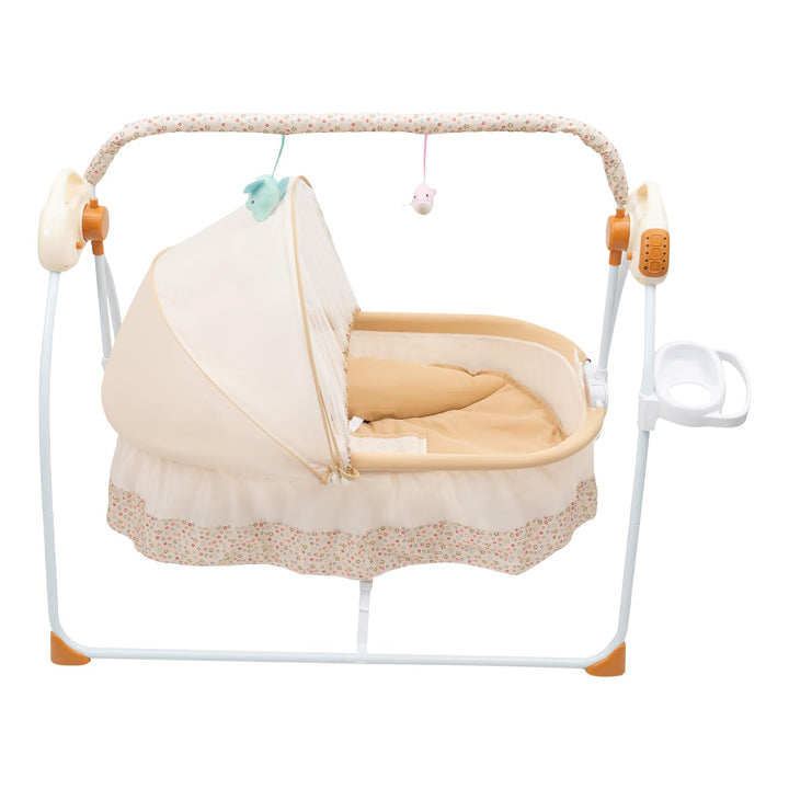 Babywiege elektrisch mit Bluetooth &amp; 12 Liedern, Babyschaukel 5 Geschwindigkeiten &amp; Timer 8-60 Min –
