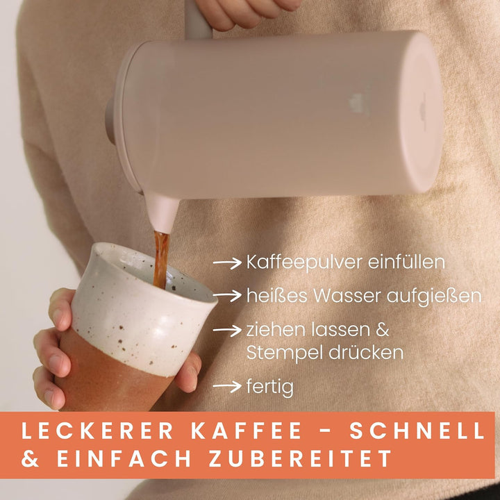 Groenenberg French Press Earth 600 ml o. 1 Liter I Hochwertige Kaffeepresse mit Thermo Warmhalte-Fun