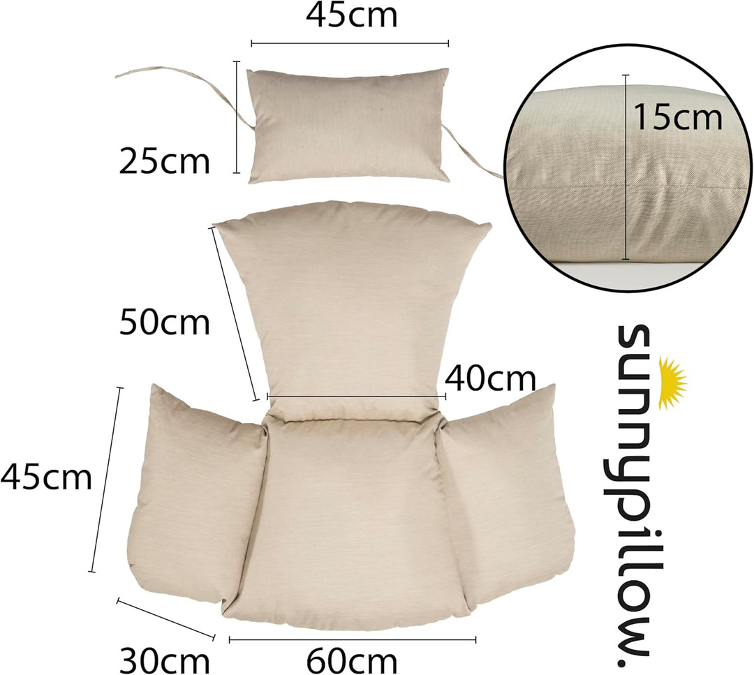 sunnypillow Hängesessel Kissen - Outdoor, Indoor - Auflage für Rattan & Polyrattan Hängeschaukel - P