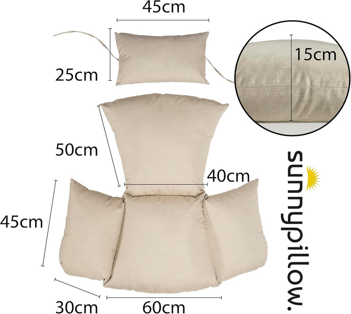 sunnypillow Hängesessel Kissen - Outdoor, Indoor - Auflage für Rattan & Polyrattan Hängeschaukel - P