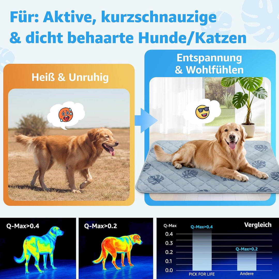 PICK FOR LIFE Kühlmatte Hund 70x55cm Waschbar, Selbstkühlende Eisseide Hundematte für Sommer, Kühlde