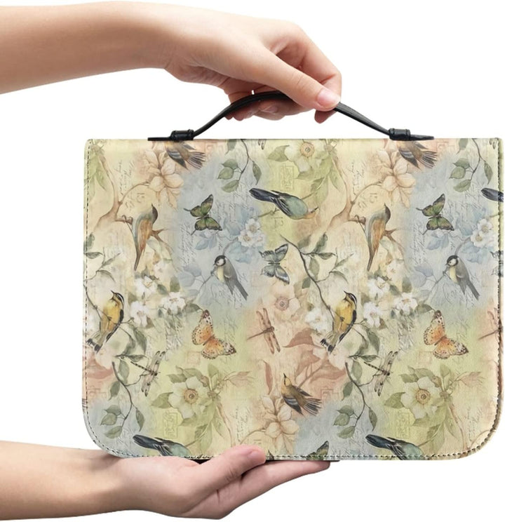 Kuiaobaty Bibeltasche mit Vögeln, Blumenmuster, Kunstleder, Vintage-Landhaus-Buchtasche, Kirchentasc
